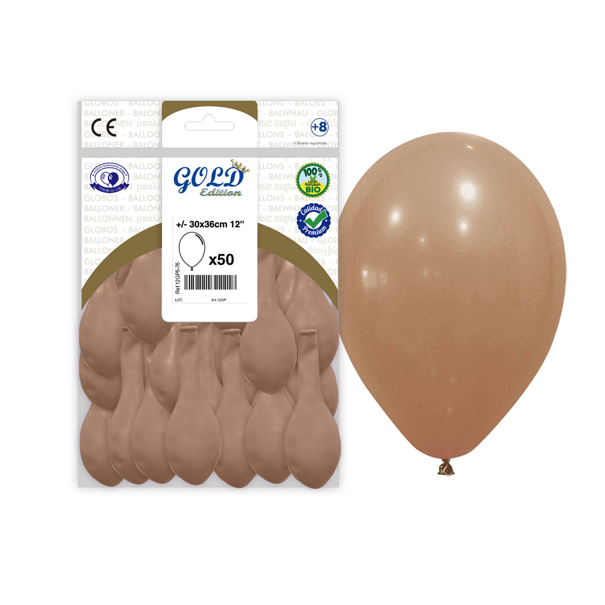 Globos látex 12" Moca Gold Edition (bolsa 50)