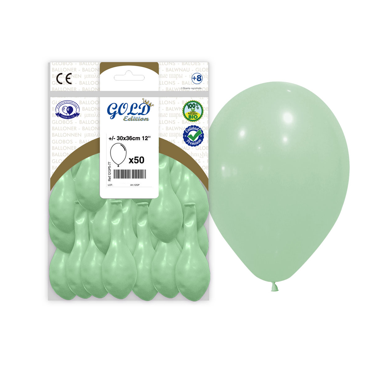 Globo Gold Edition 12" Verde Menta Perlado - Bolsa 50