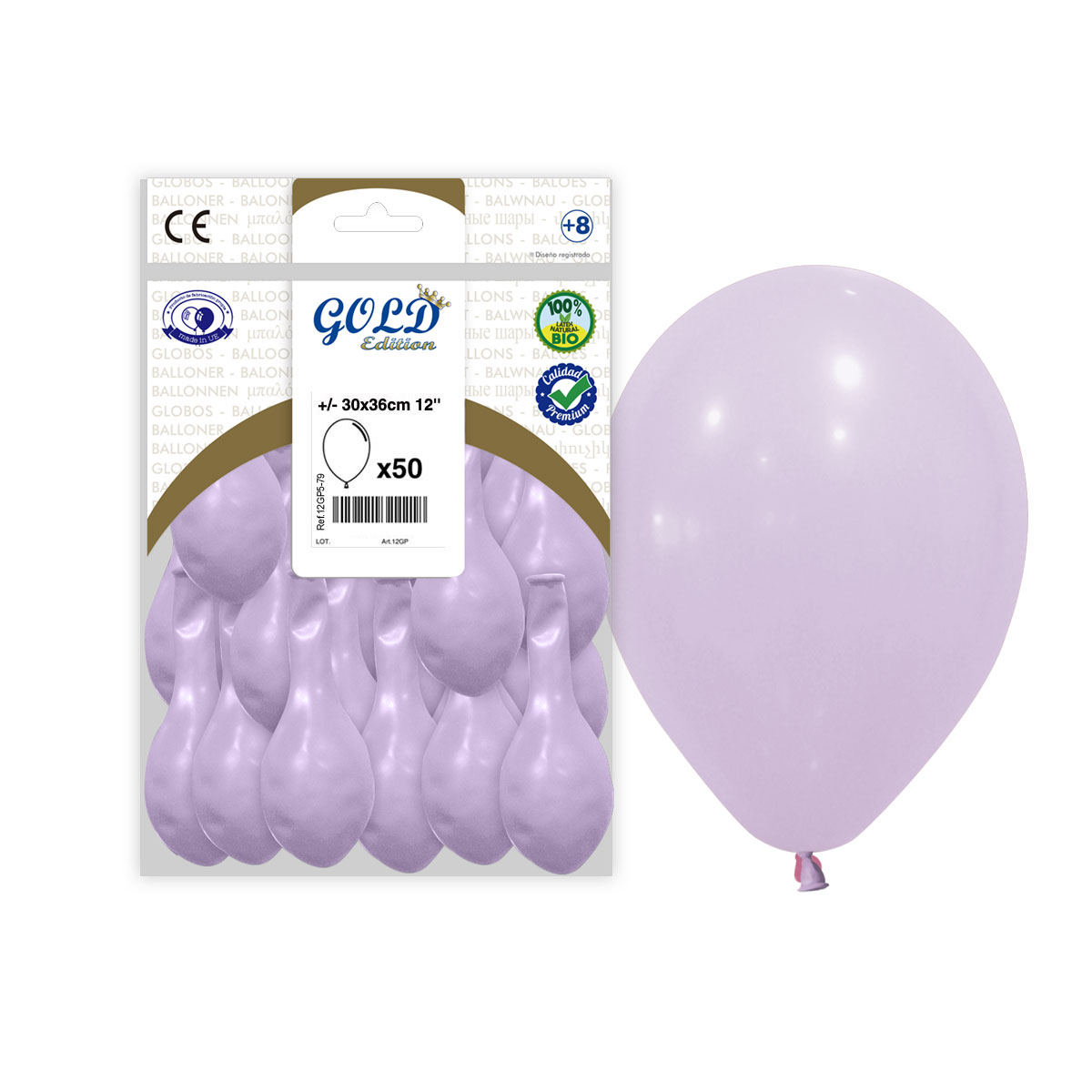 Globos Lila Pastel 30 cm Gold Edition - Bolsa 50