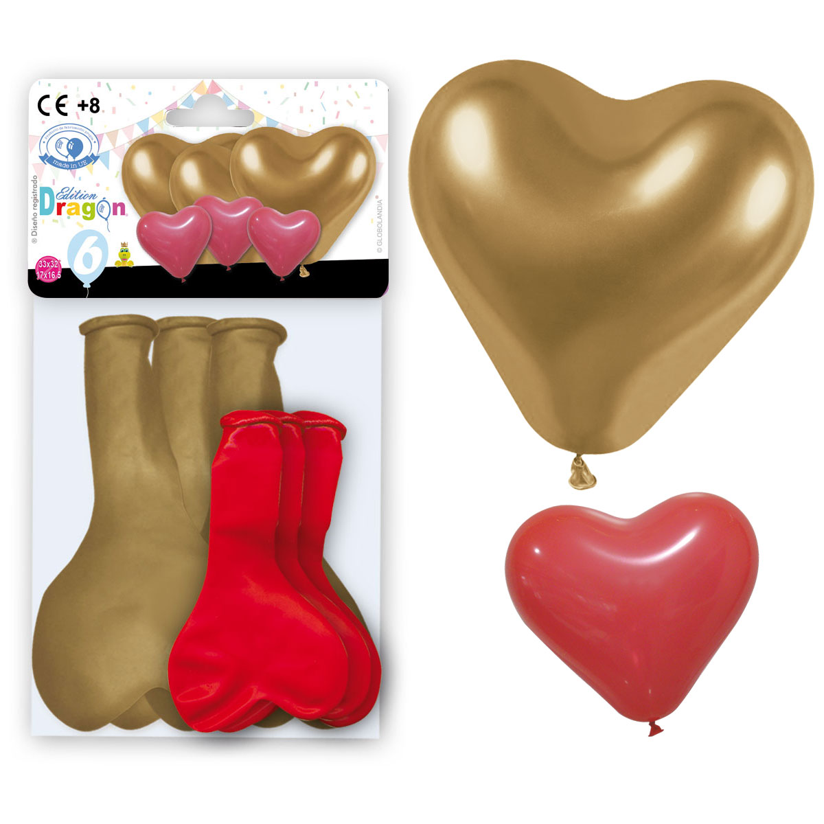 Bolsa con solapa Edition Dragon 6 globos corazón rojo y oro