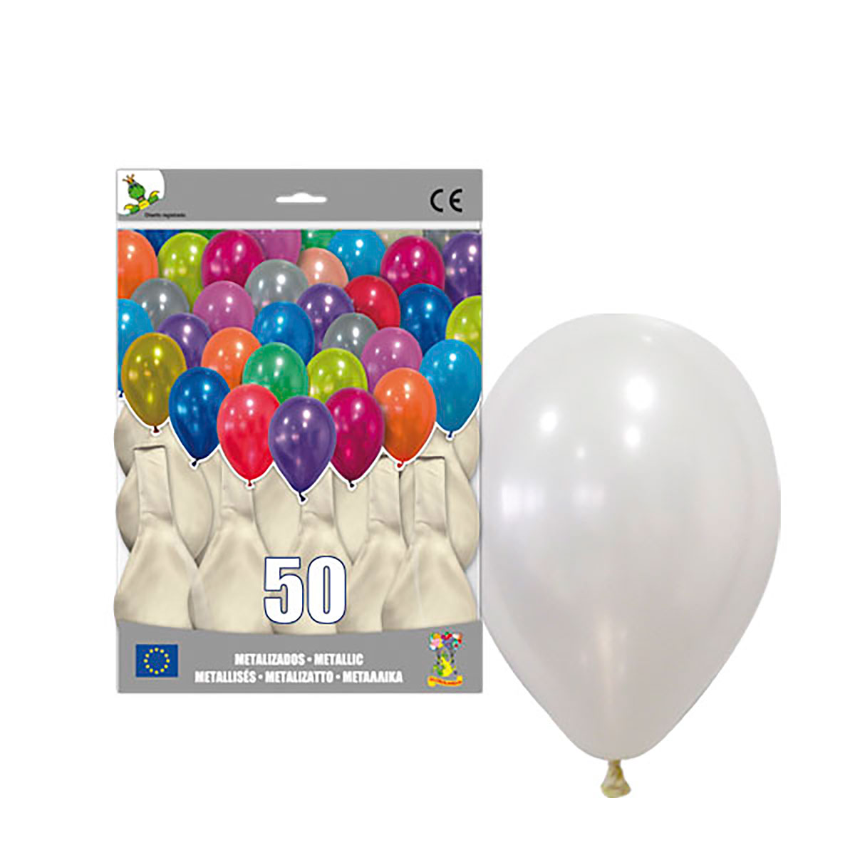 Globo látex metalizado blanco 14 - Bolsa 50