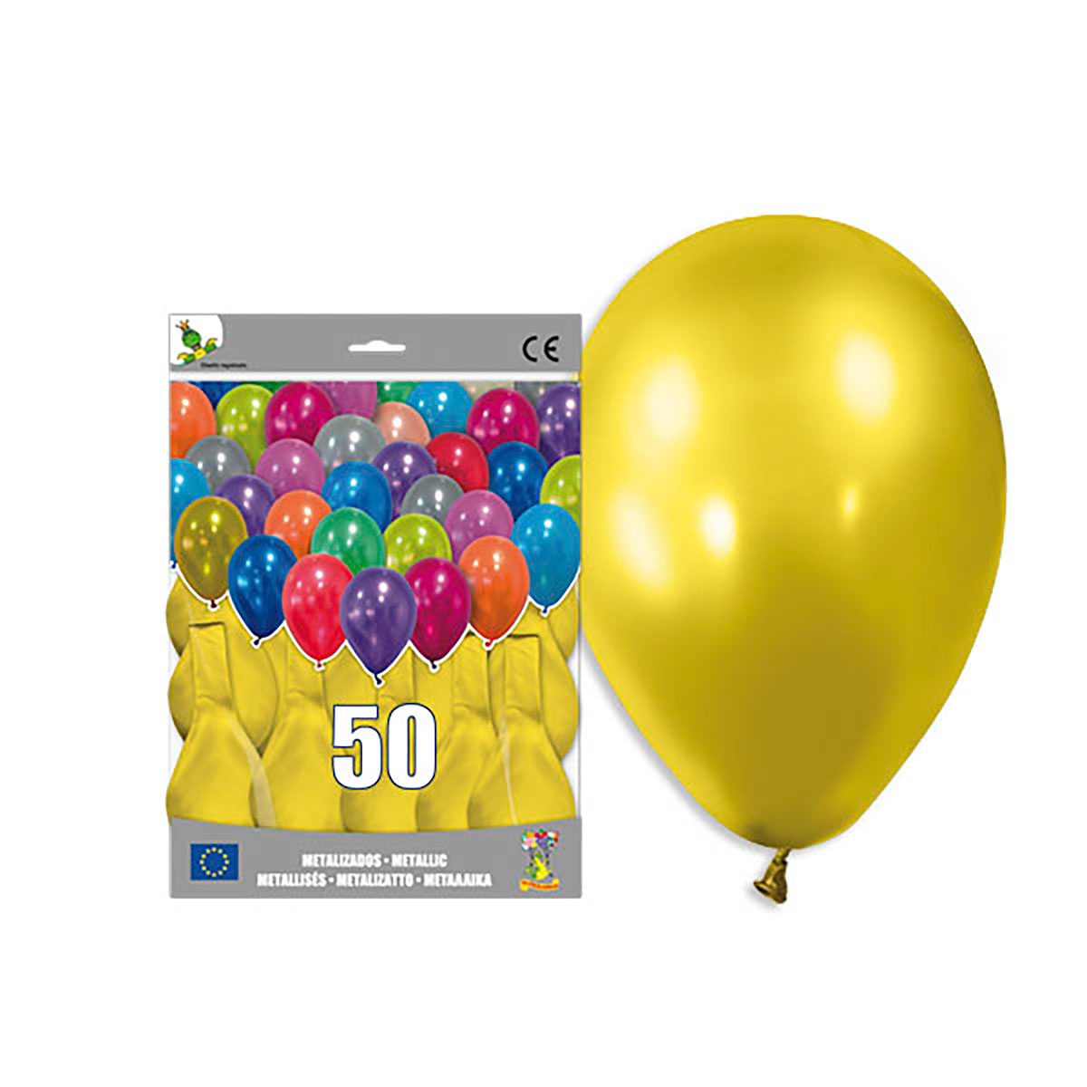 Globo látex metalizado amarillo 14" – Bolsa 50
