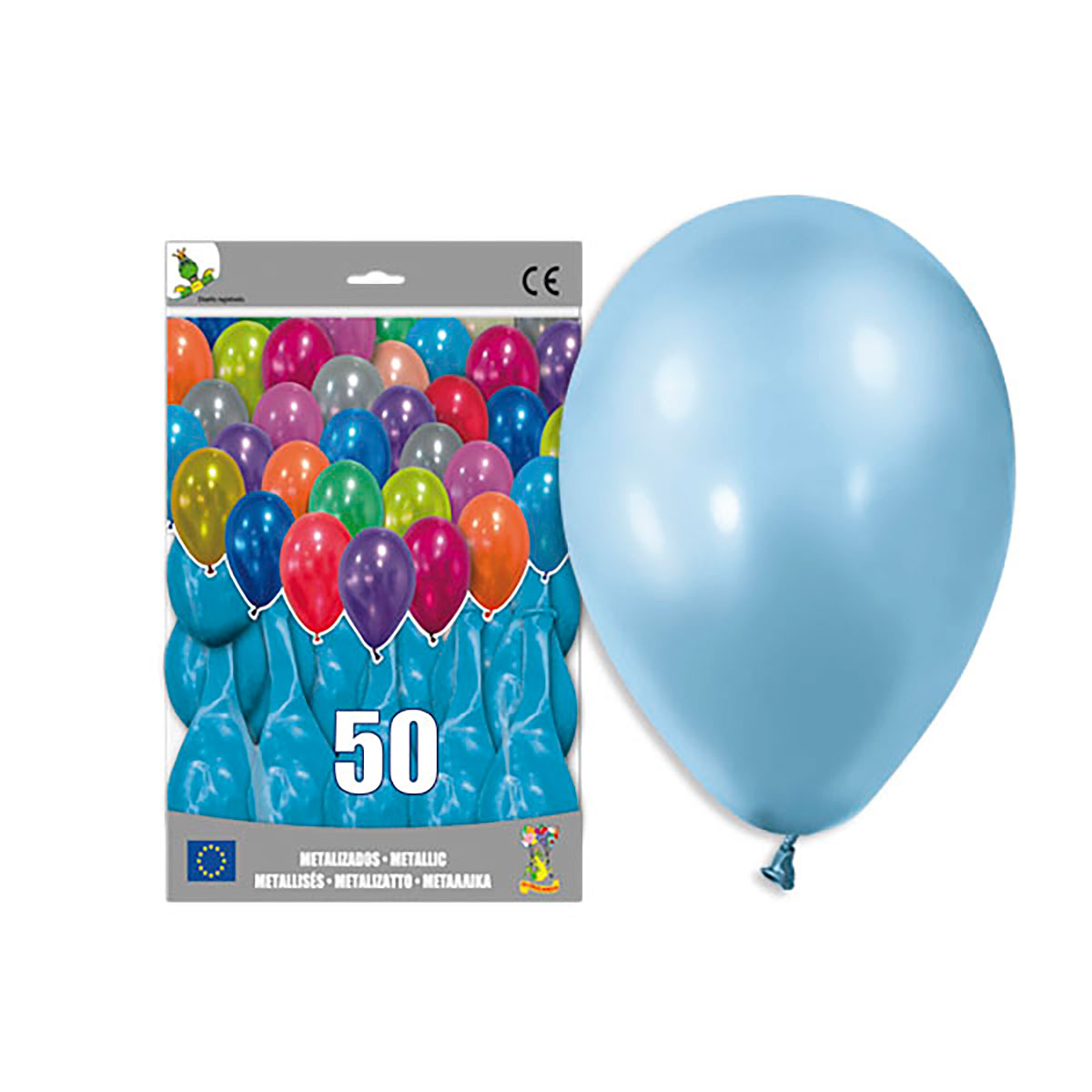 Globo metalizado celeste 14" liso - Bolsa de 50 unidades