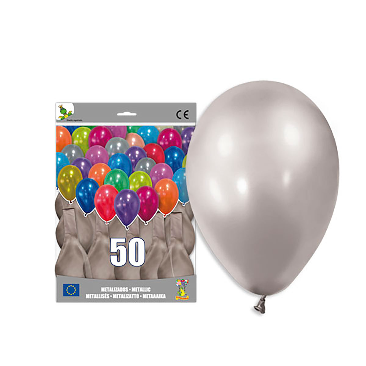 Globo metalizado plata 14" liso - Bolsa 50 unidades