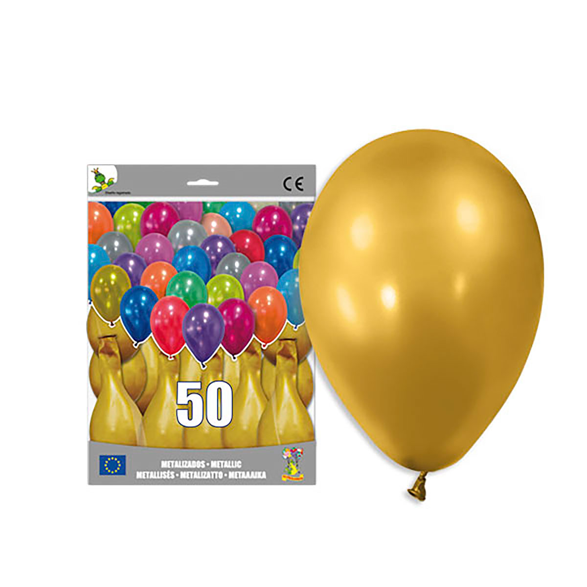 Globo látex metalizado oro 14" liso – bolsa de 50
