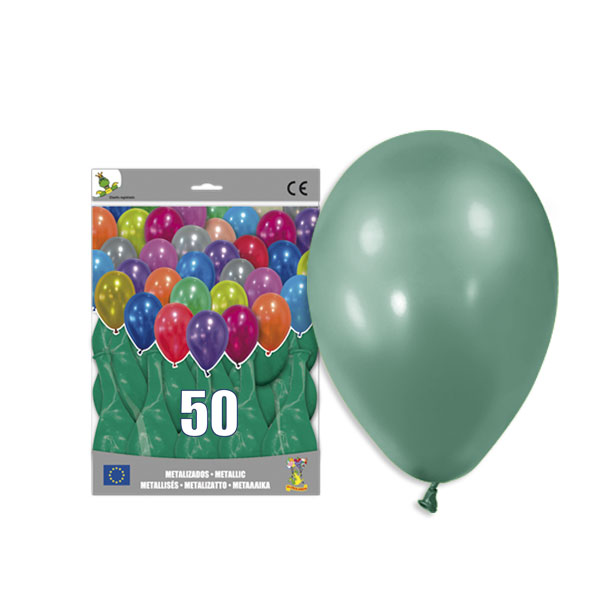 Globo Látex Metalizado Verde Tamaño 14 - Bolsa 50