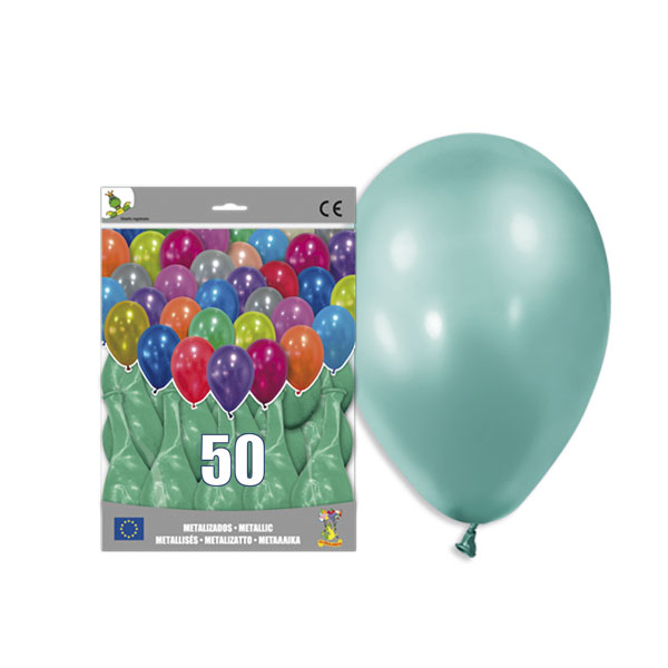 Globos metalizados aguamarina · Bolsa de 50 unidades
