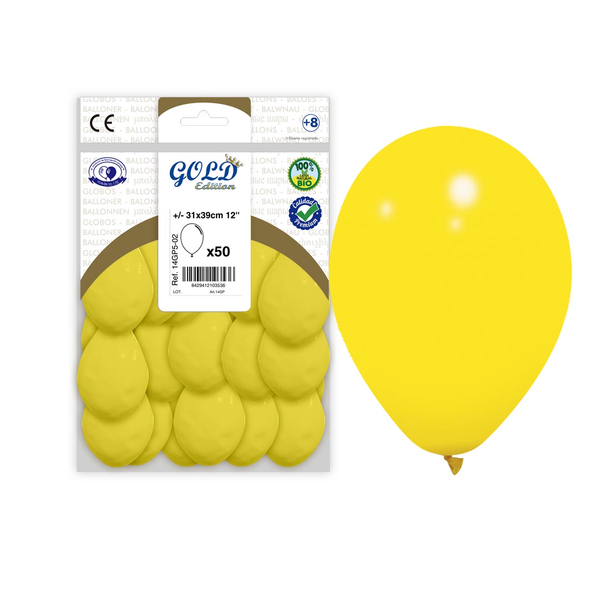 Globos Amarillo Liso 31x39 cm 12" Gold Edition - Bolsa 50
