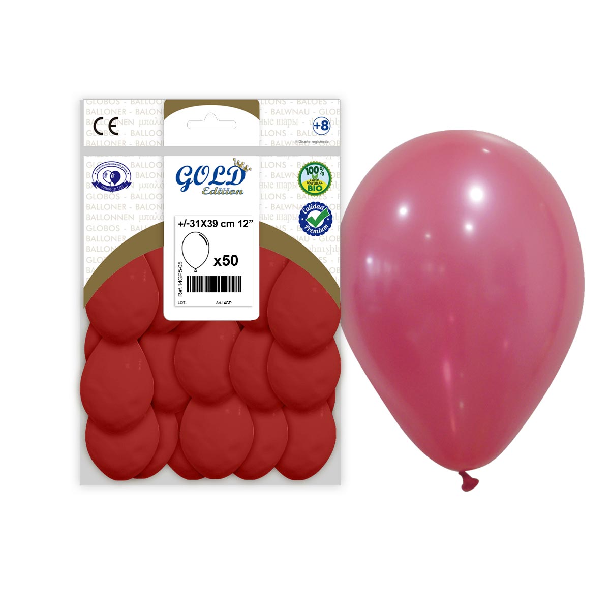 Globo Rojo 12" (31x39 cm) Gold Edition - Bolsa 50