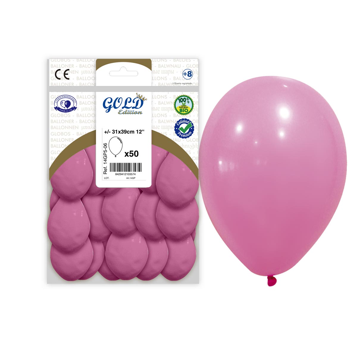 Globo de látex rosa pastel 12" (31x39 cm) Gold Edition - Bolsa 50