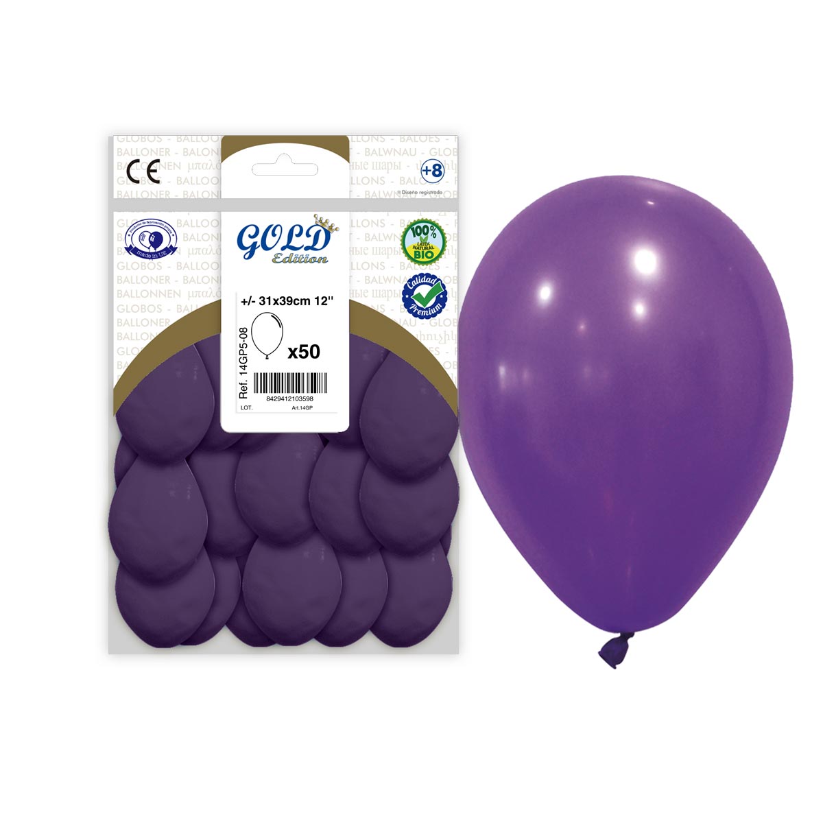 Globo látex liso violeta 12" Gold Edition - Bolsa 50