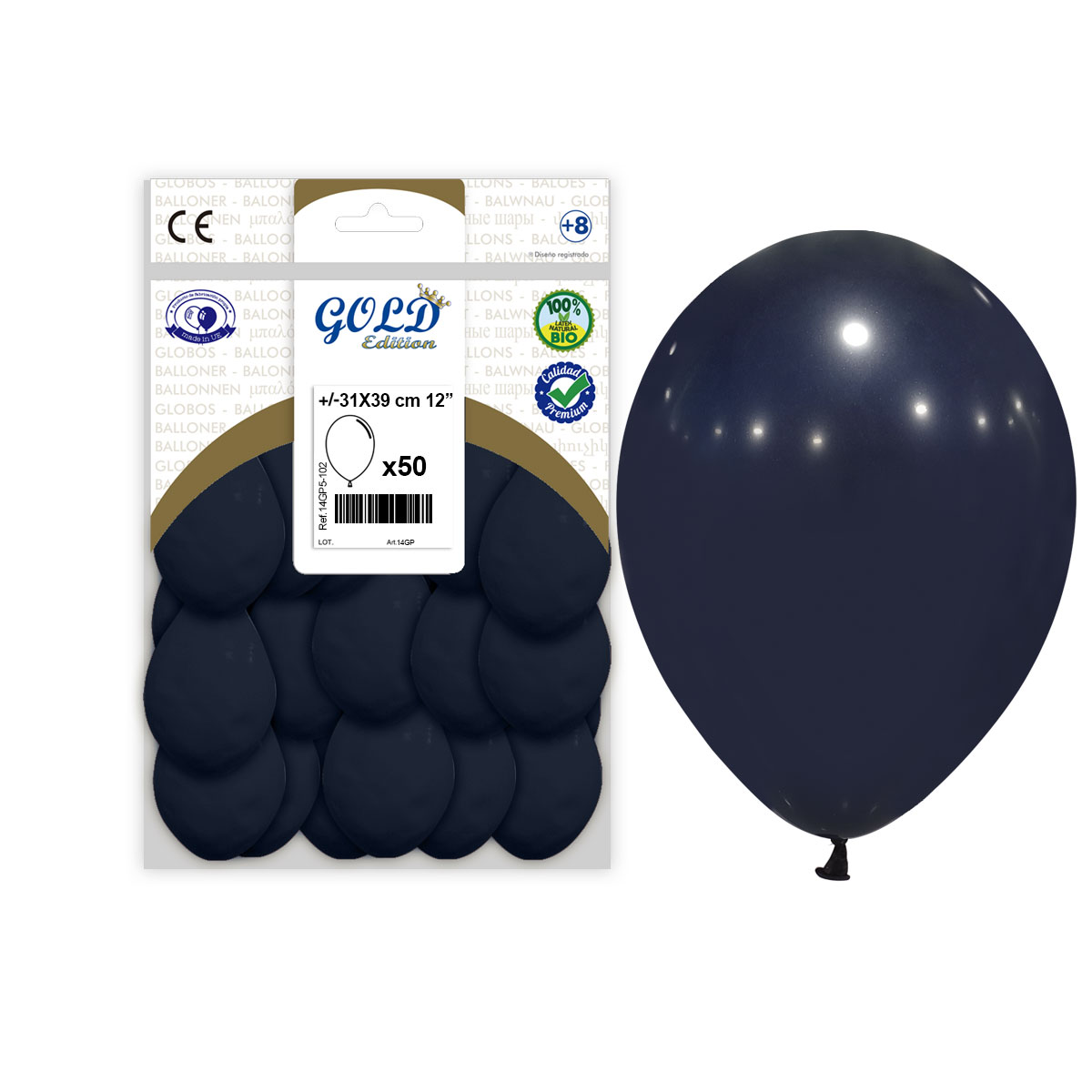 Globo látex 12" Azul Marino Gold Edition - Bolsa 50