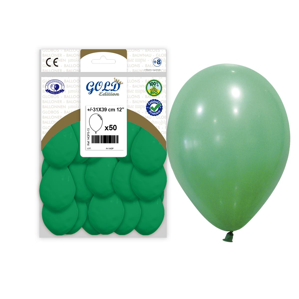 Globos Verde Oscuro 12" Gold Edition - Bolsa 50