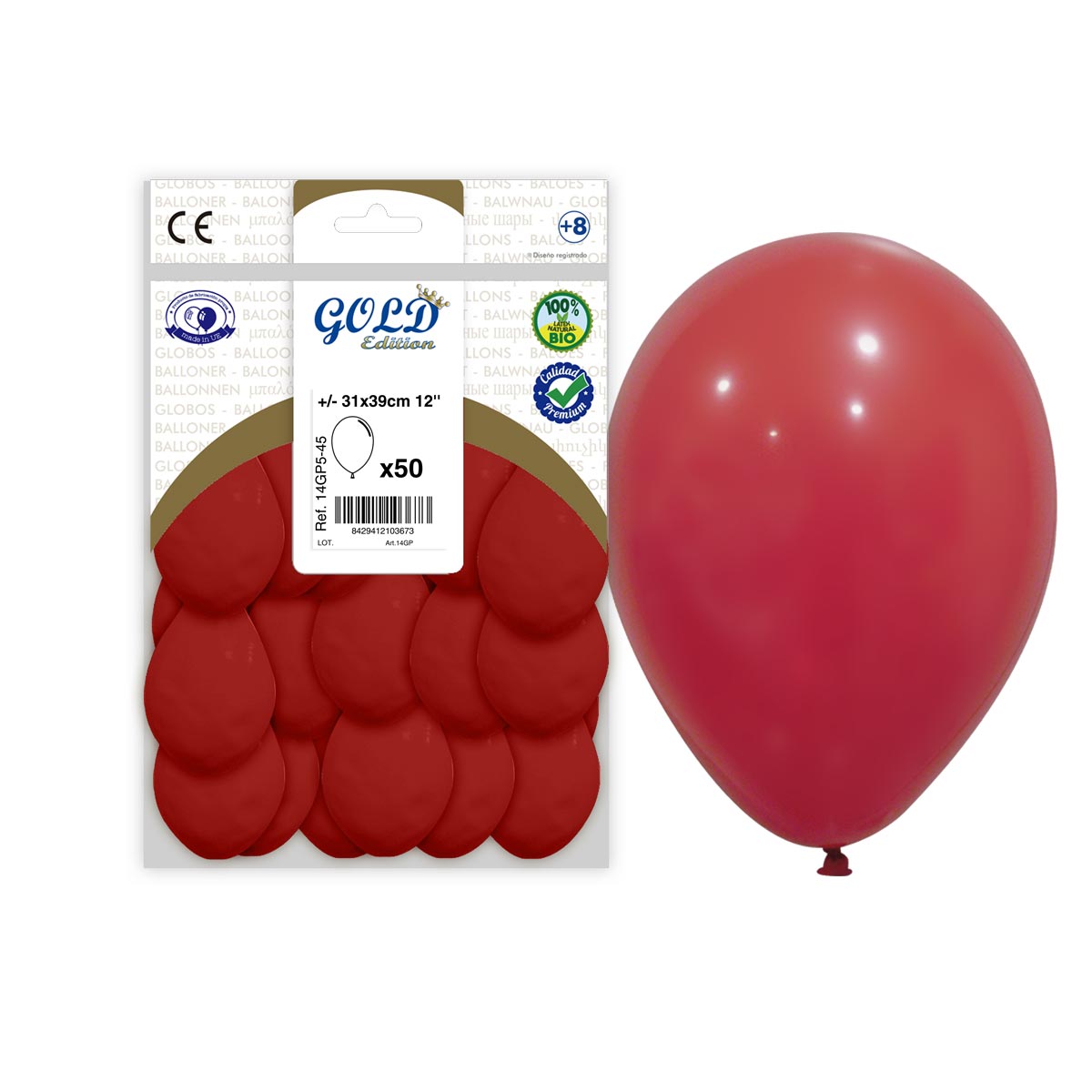 Globo látex Rojo Oscuro 12" (31x39 cm) Gold Edition - Bolsa 50