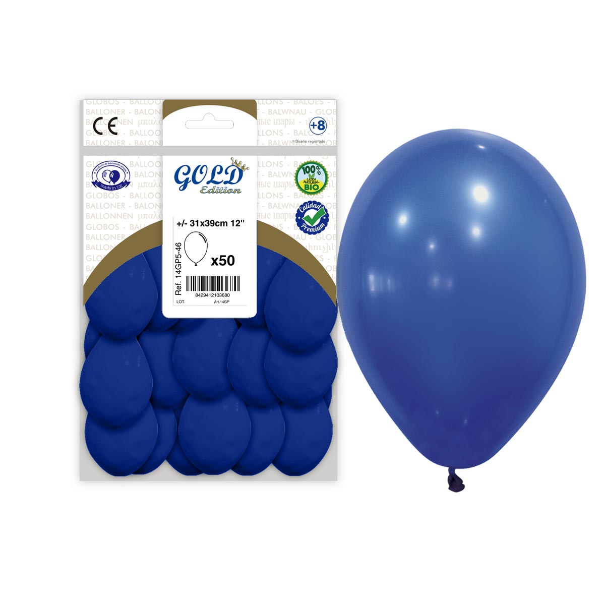Globos látex azul oscuro 31x39 cm 12" Gold Edition - Bolsa 50
