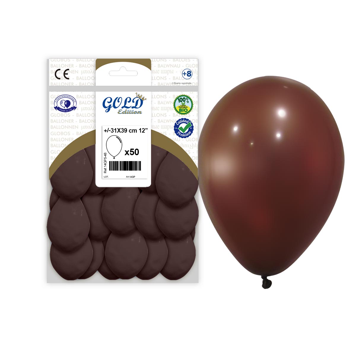 Globos Marrón 12" Gold Edition · Bolsa 50