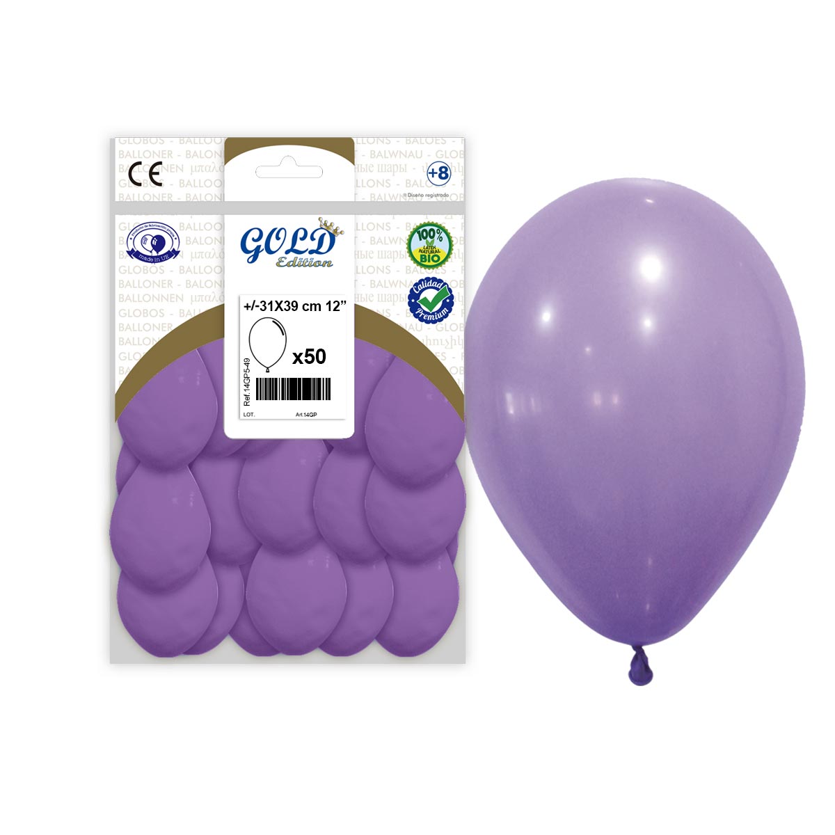 Globos látex lavanda 12" Gold Edition - Bolsa 50