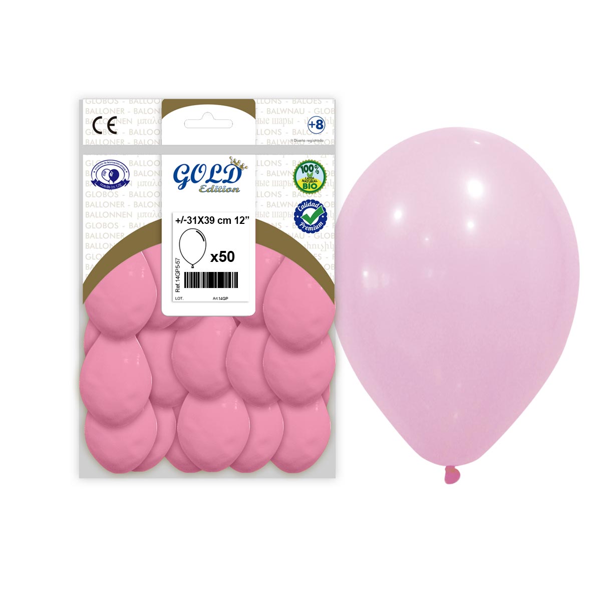 Globo látex Rosa Claro Pastel 31x39 cm Gold Edition - Bolsa 50