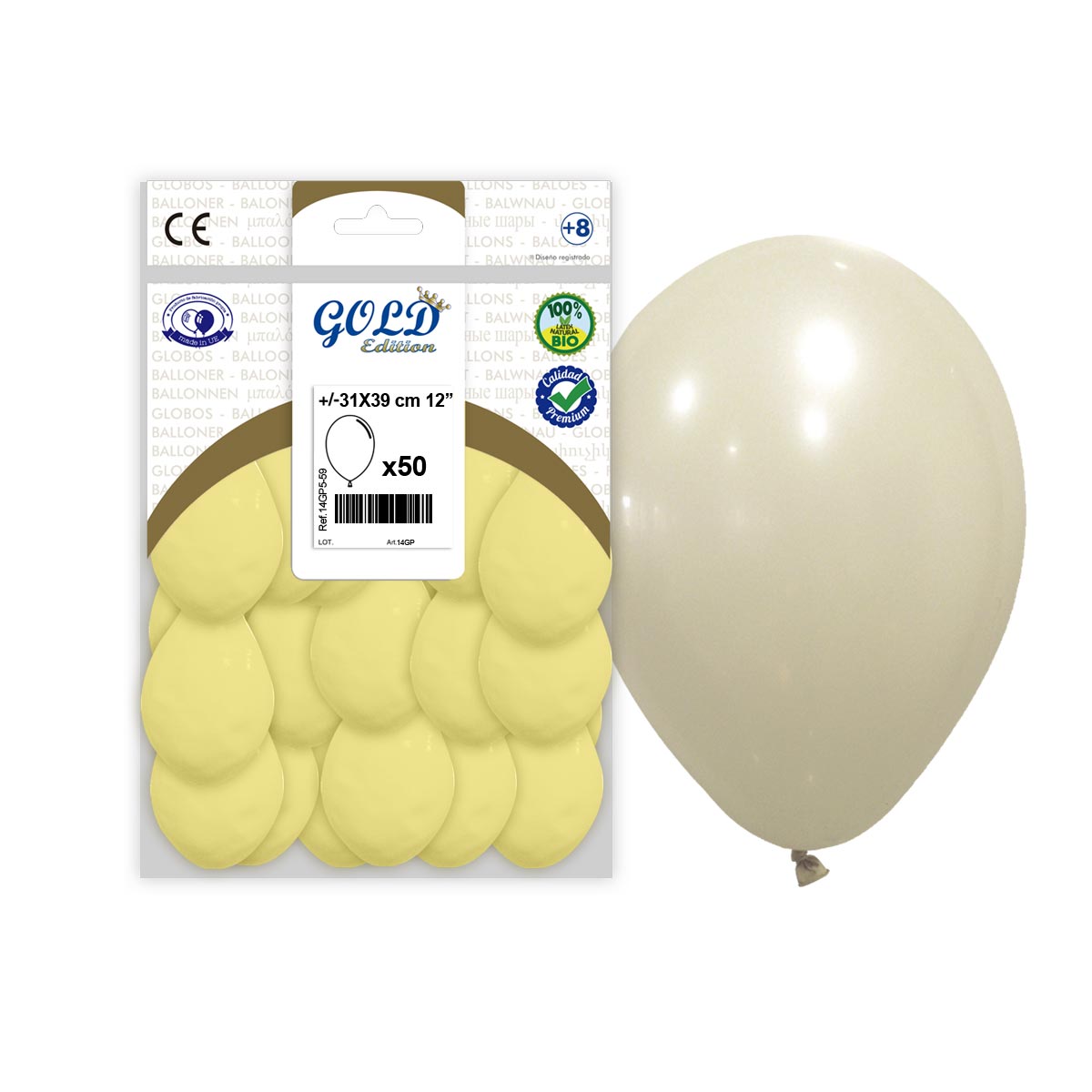 Globo látex 12" Marfil Gold Edition - Bolsa 50