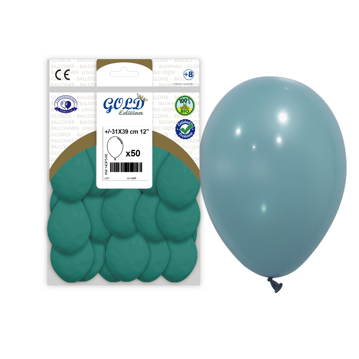 Globo de látex 12" turquesa Gold Edition - Bolsa 50