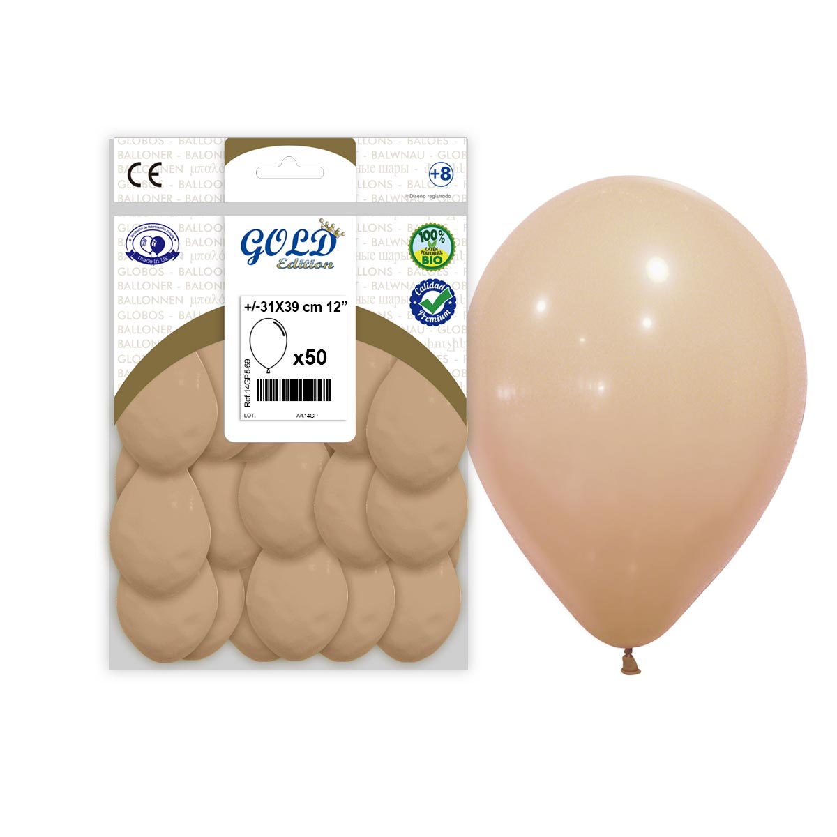 Globo látex nude 31x39 cm (12") Gold Edition - Bolsa 50