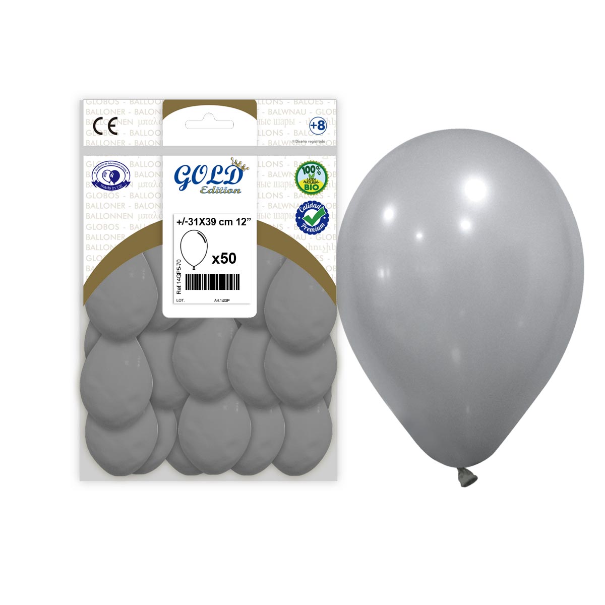 Globos Gris Metalizado 31x39 cm Gold Edition – Bolsa 50