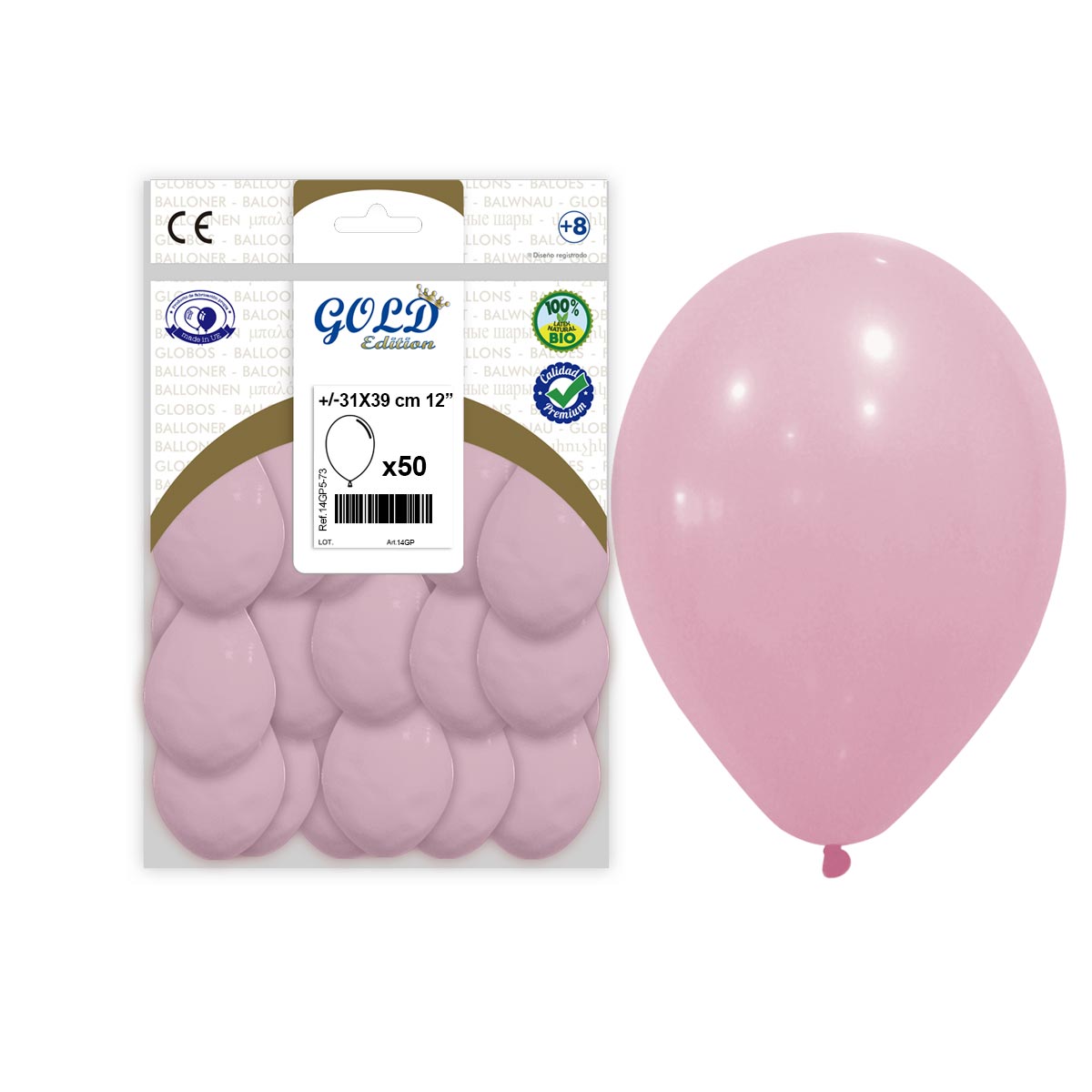 Globos látex pastel rosa bebé 12″ (31 x 39 cm) – Bolsón 50 unidades