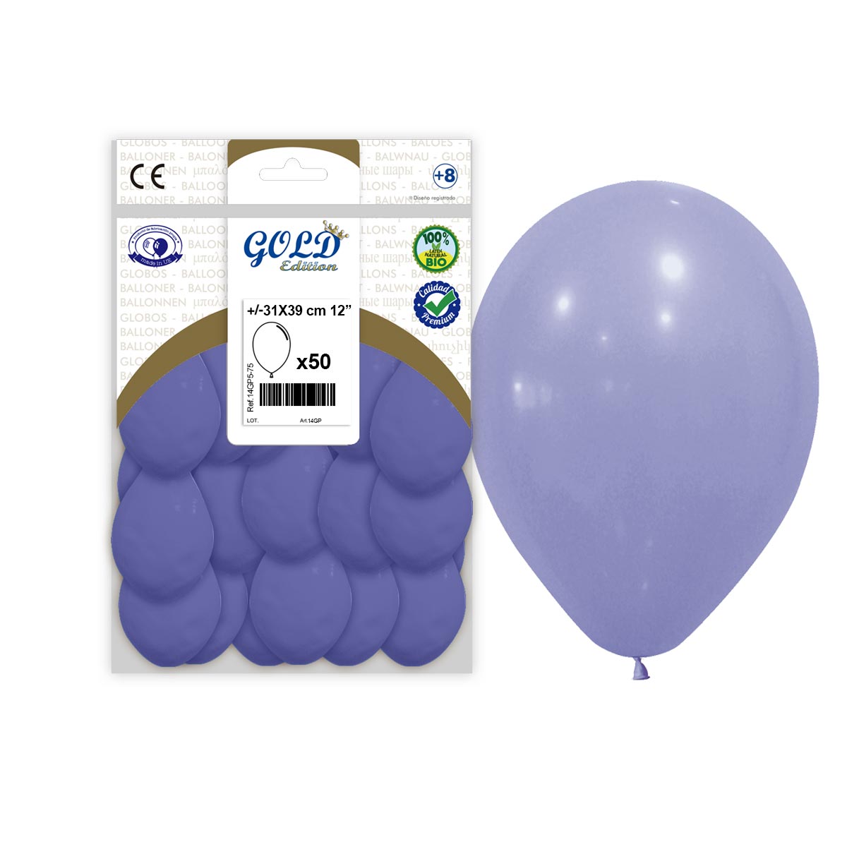 Globos látex Azul Bígaro Pastel 12" Gold Edition - Bolsa 50