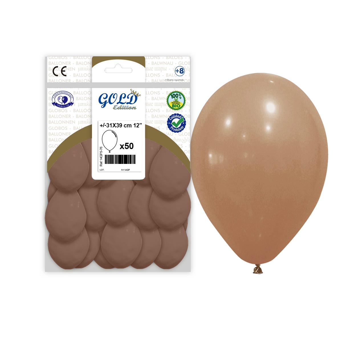 Globo látex Moca 12" Gold Edition - Bolsa 50
