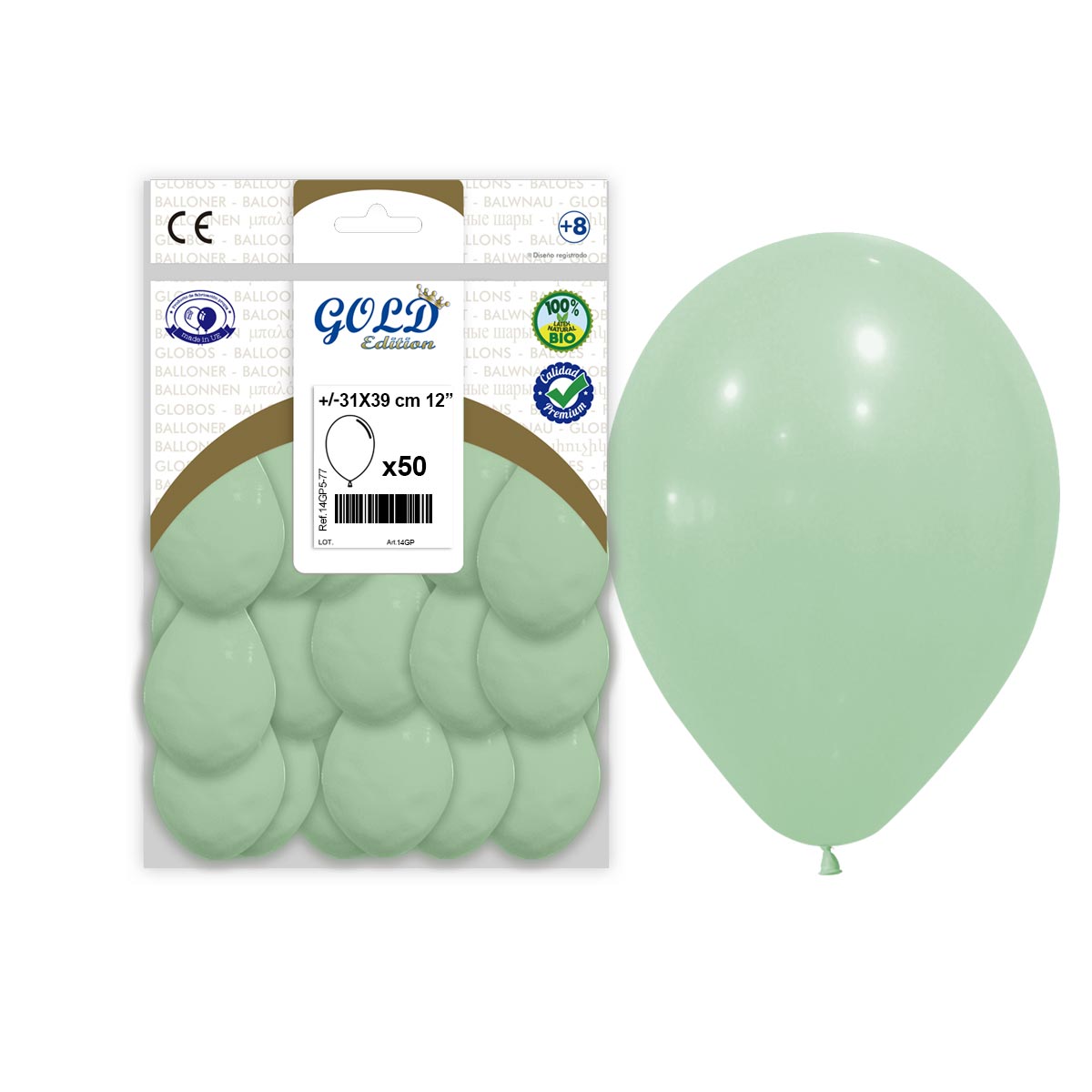 Globos verde menta pastel 12" (31x39 cm) - Bolsa 50 uds.