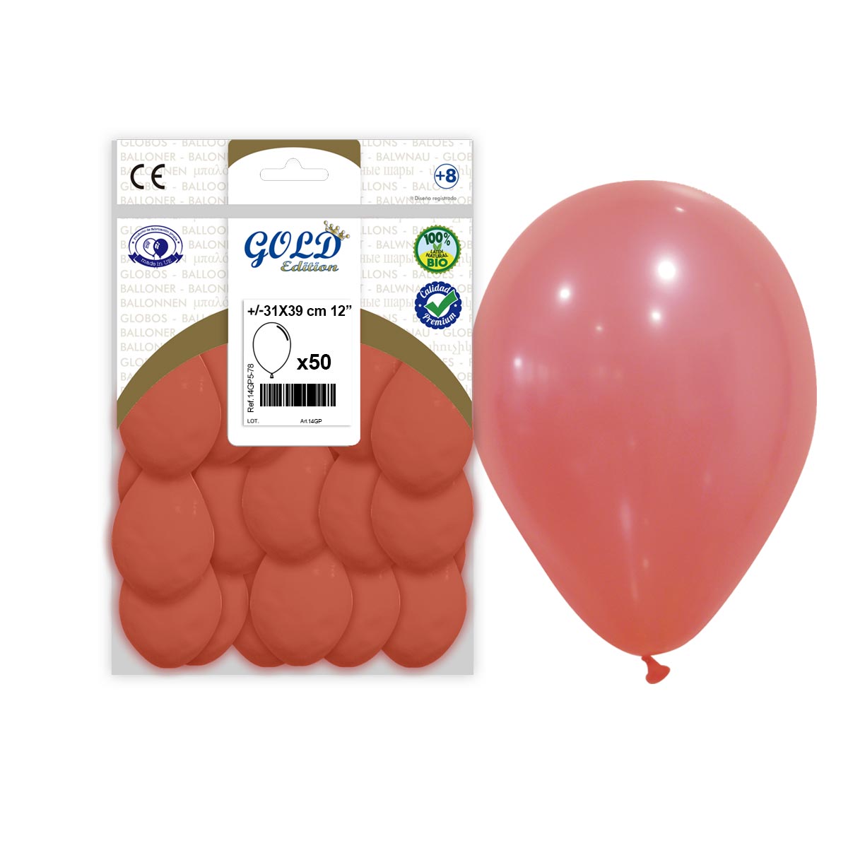 Globos Coral 12" Gold Edition - Bolsa 50