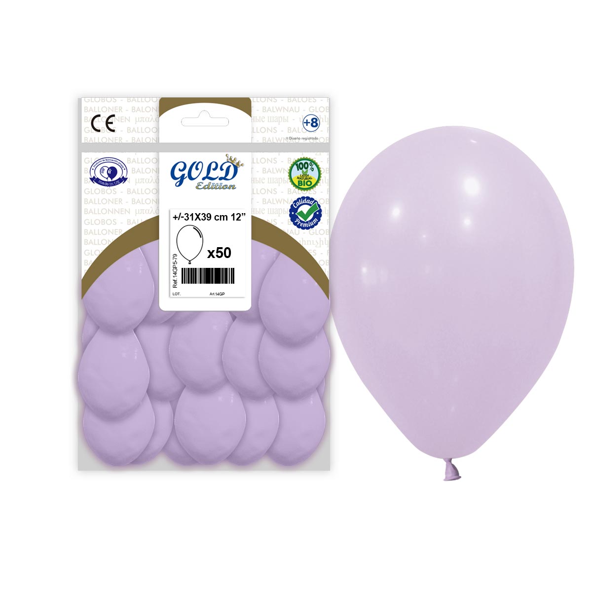 Globo látex liso violeta pastel 12″ (31 cm) – Bolsa 50