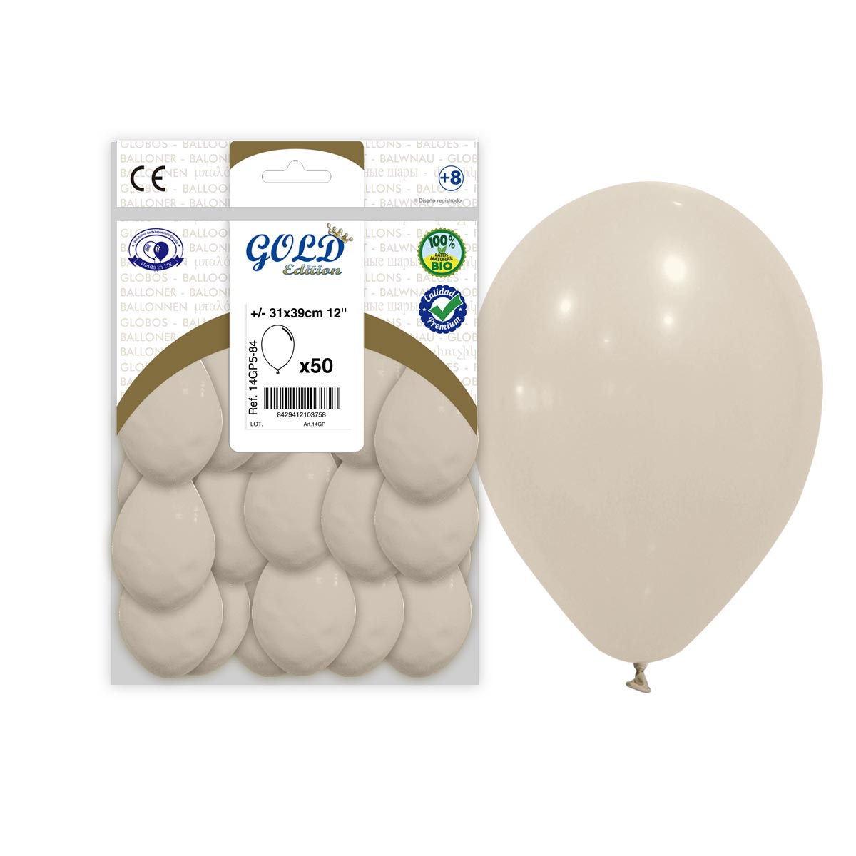 Globo látex liso Latte 12" Gold Edition - Bolsa 50