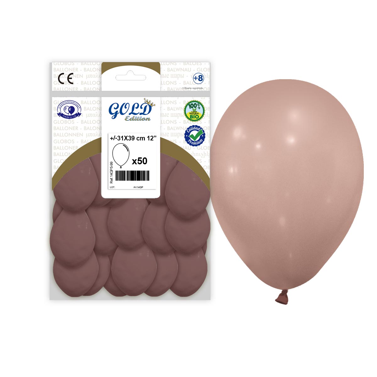 Globos látex Rosa Brumosa 31x39 cm 12" Gold Edition - Bolsa 50