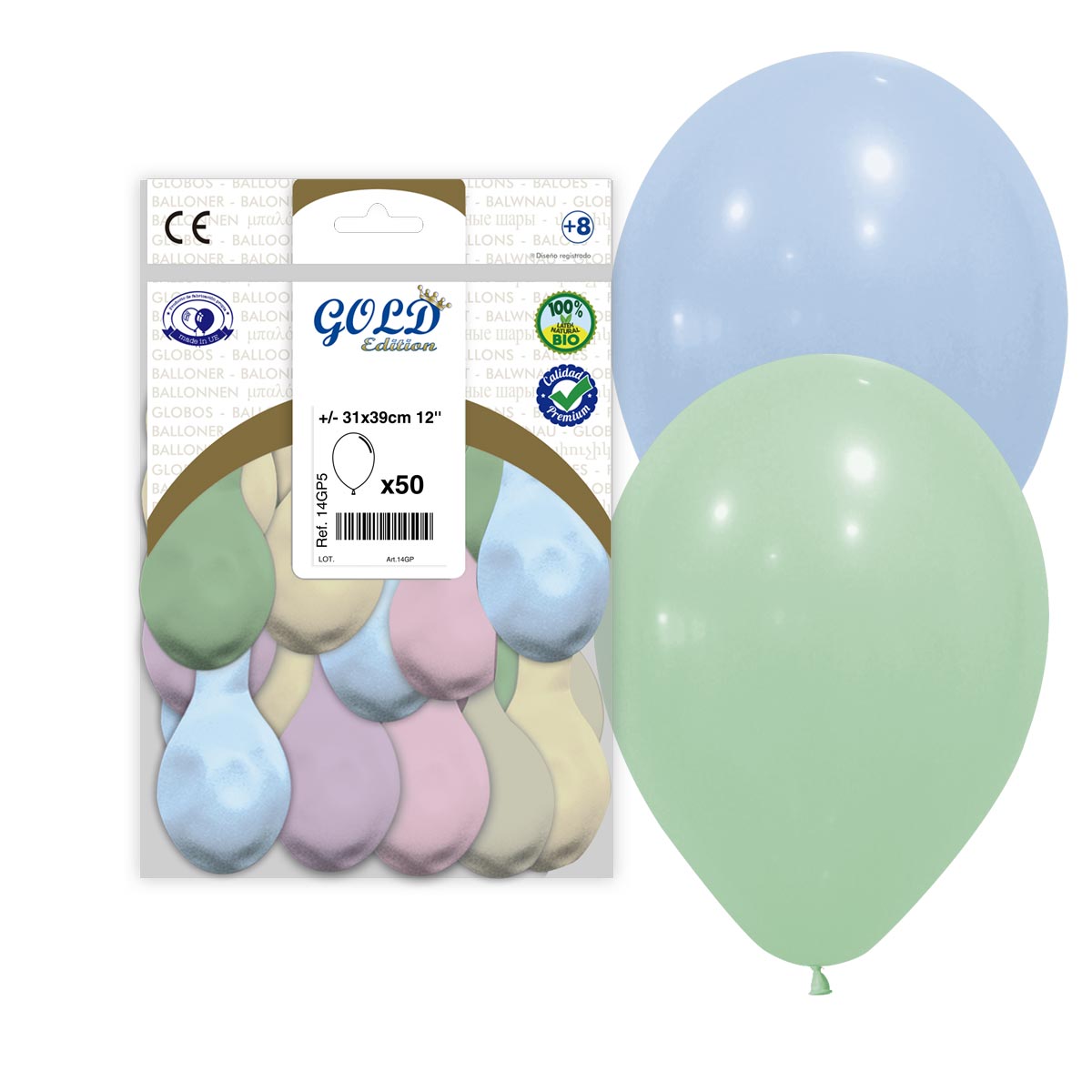 Globos Látex Gold Edition Mix Baby Pastel 12" - Bolsa 50
