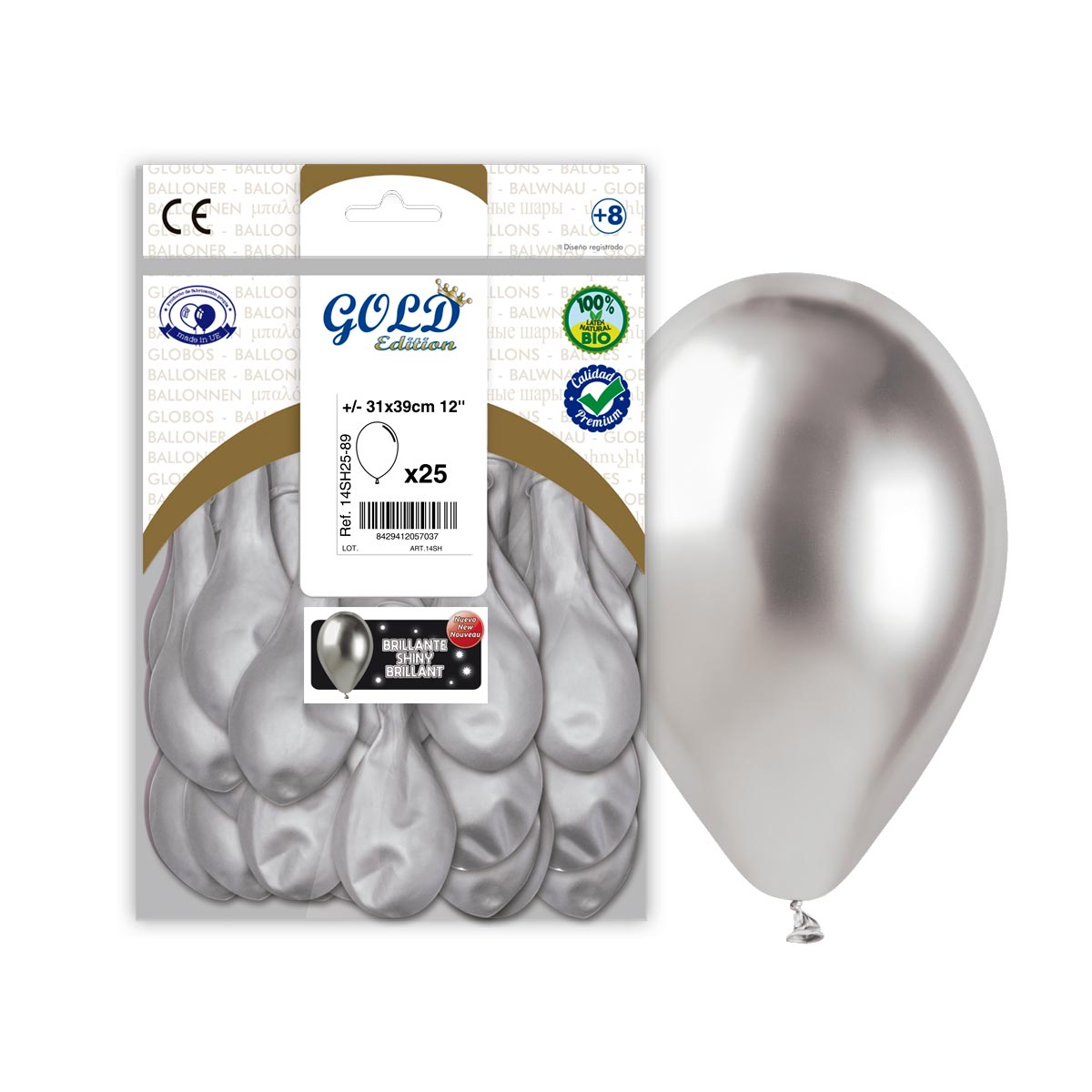 Globos de látex efecto espejo plata 12'' (31x39 cm) - Bolsa 25