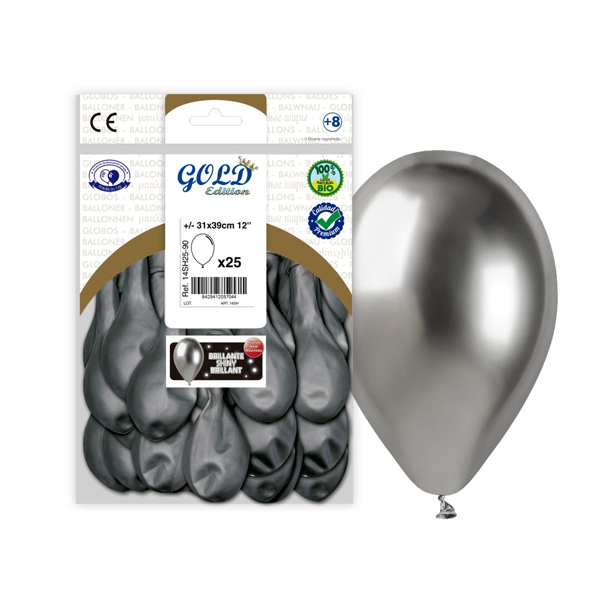 Globos cromados espejo gris espacial 31 cm - Bolsa 25