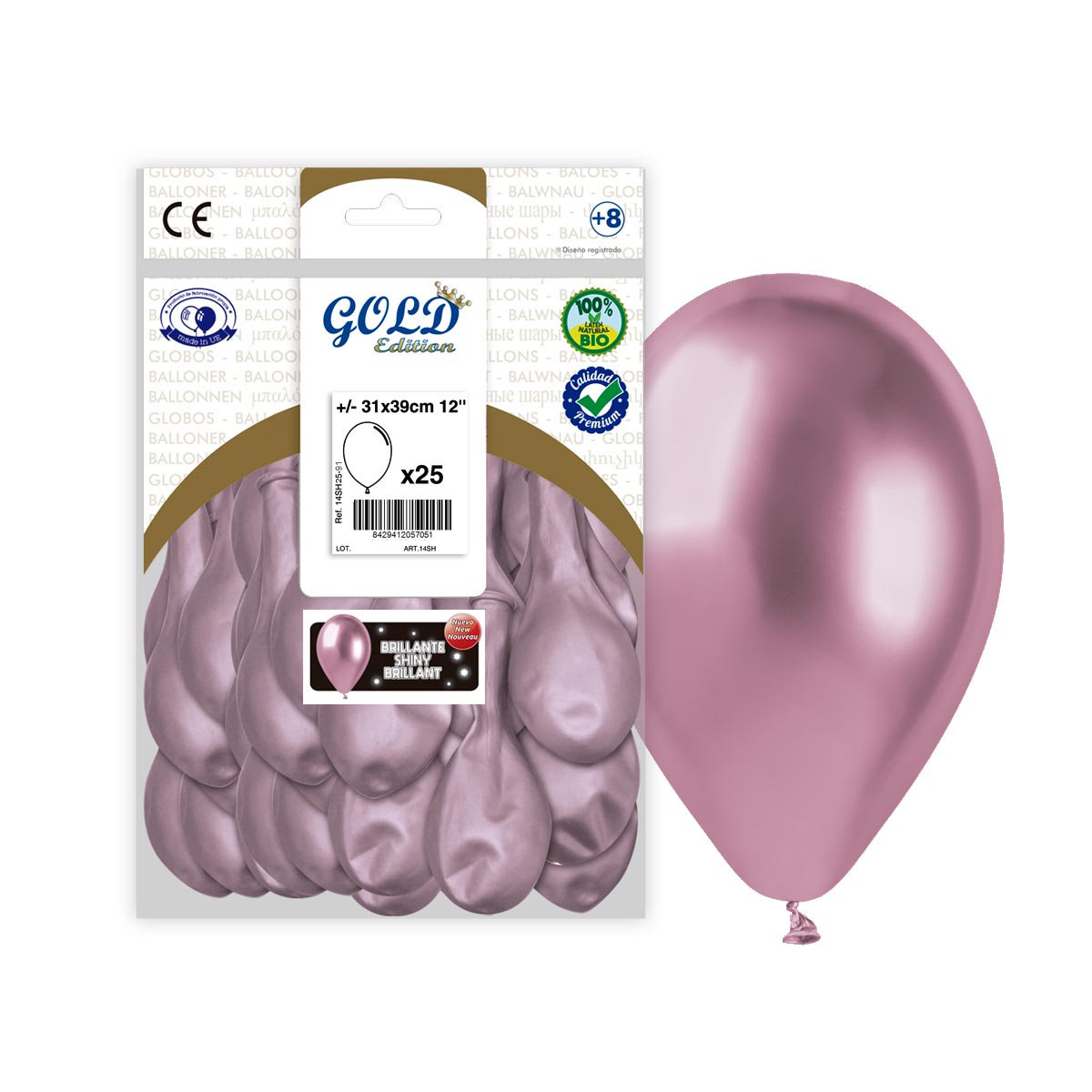 Globos Espejo Rosa 31x39 cm (12") – Bolsa 25 uds