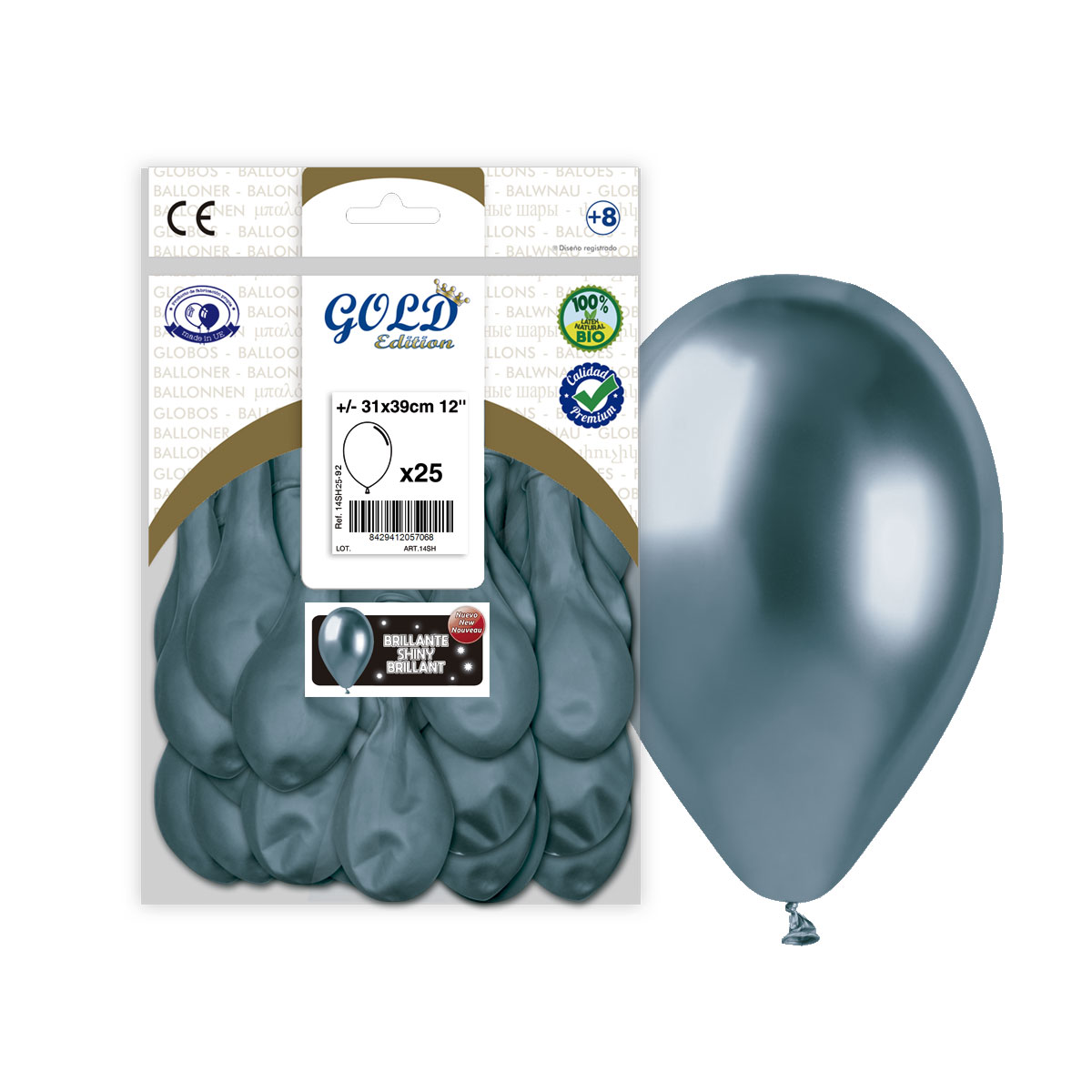 Globos Espejo Azul Brillante 31 cm (12") - Bolsa 25
