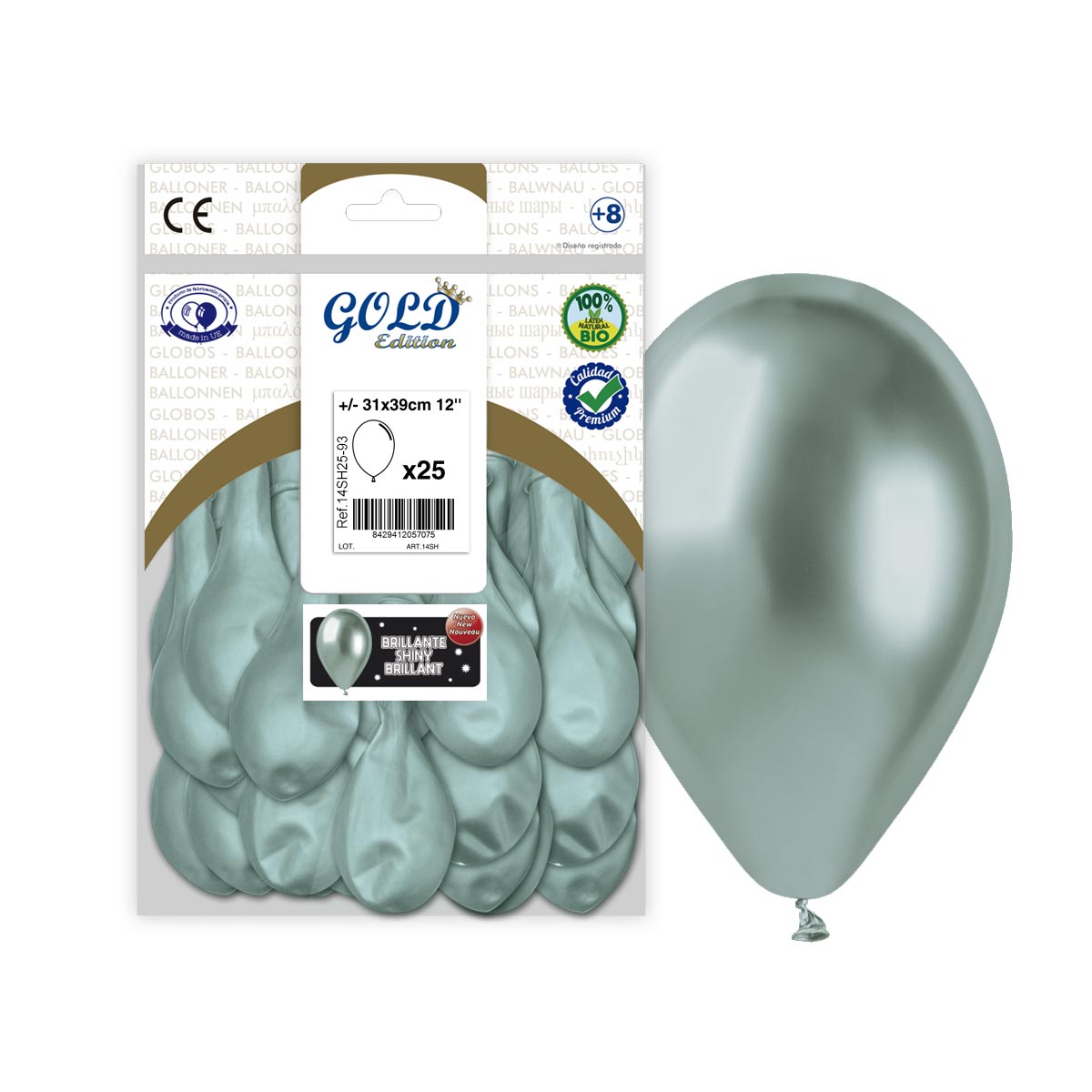 Globo Espejo Verde 12" Látex Brillante Gold Edition - Bolsa 25