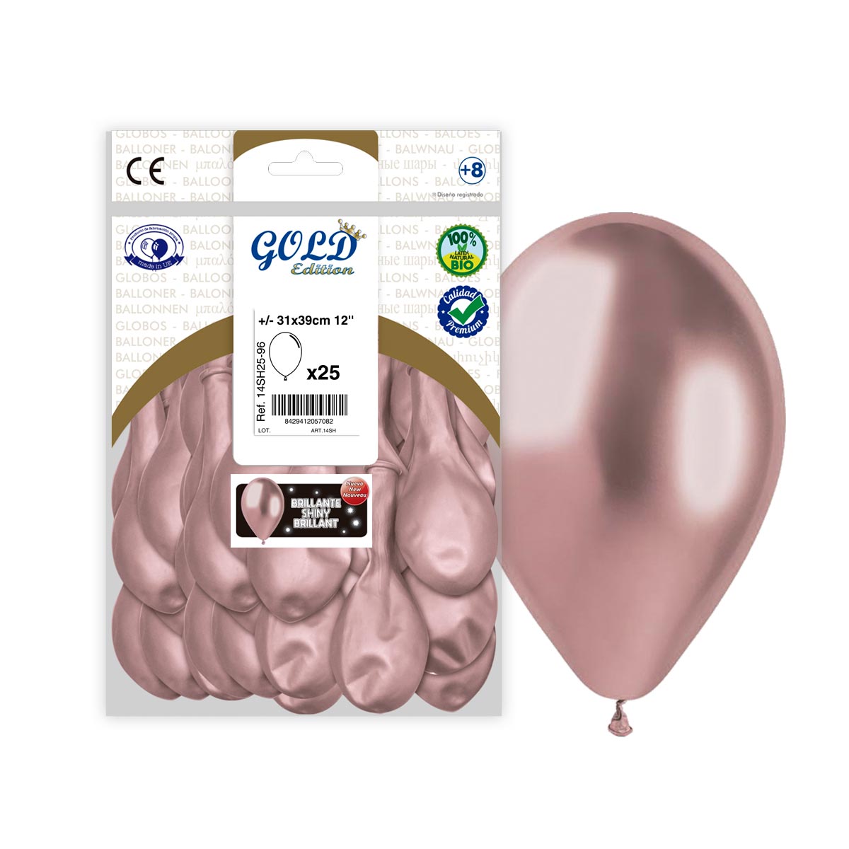 Globos Espejo Rosa Oro 12" (31x39 cm) - Bolsa 25 unidades