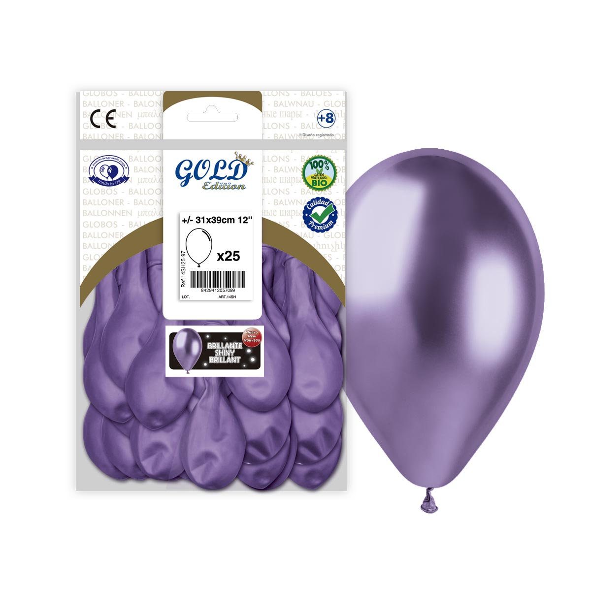 Globos de látex espejo lila 31x39 cm (12") – Bolsa 25