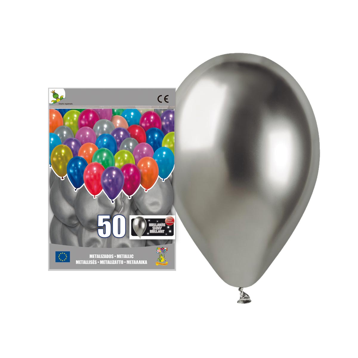 Globos látex 14" espejo gris espacial – bolsa de 50
