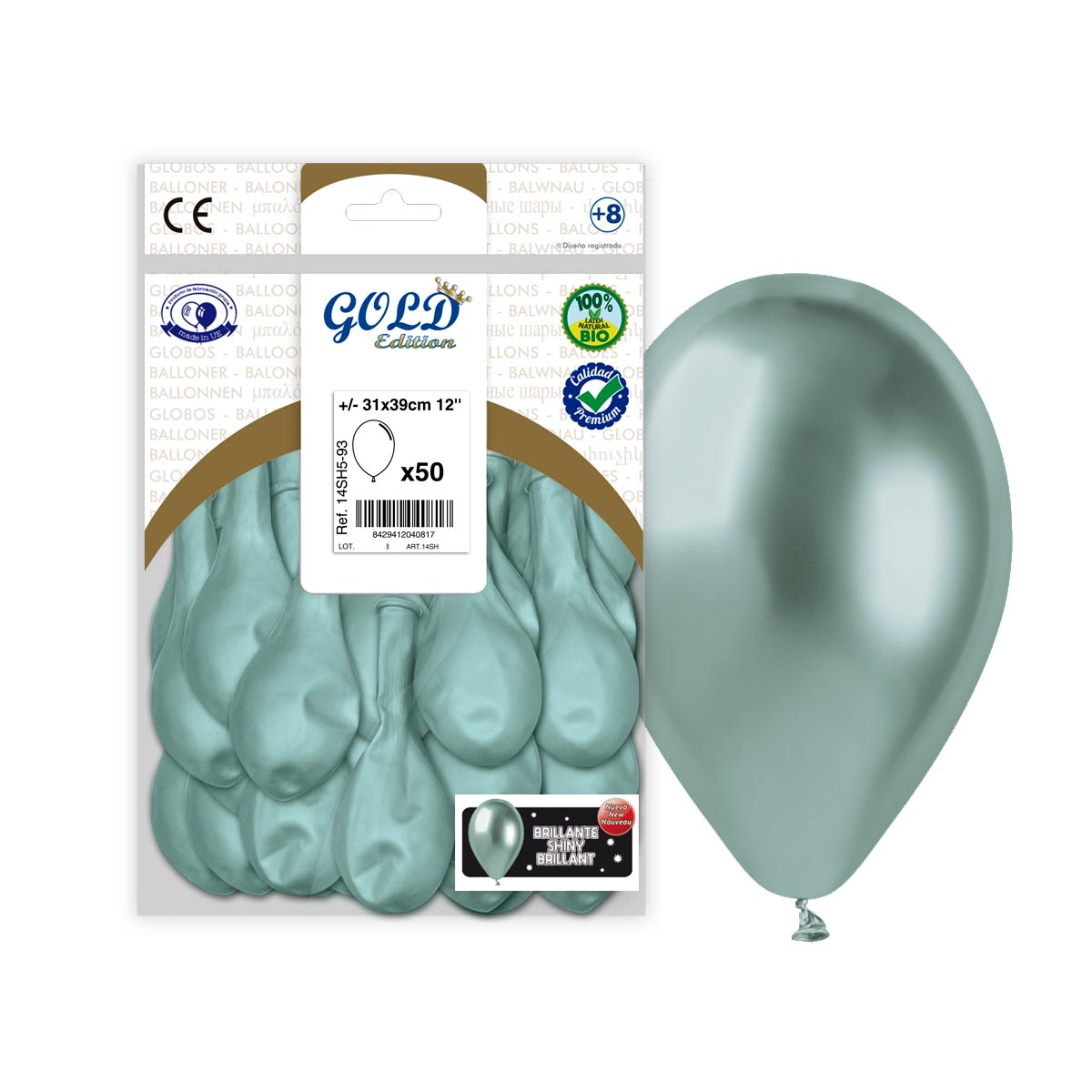 Globos de látex espejo verde 31x39 cm (12'') - Bolsa 50