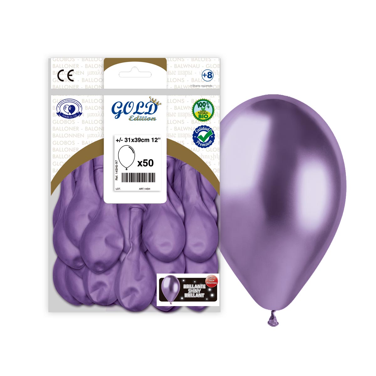 Globos Espejo Lila 31x39 cm 12" - Bolsa 50 unidades