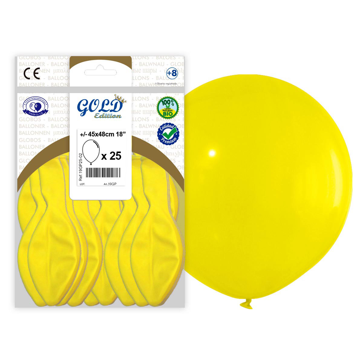 Globo látex amarillo 45x48 cm 18" Gold Edition - Bolsa 25 uds