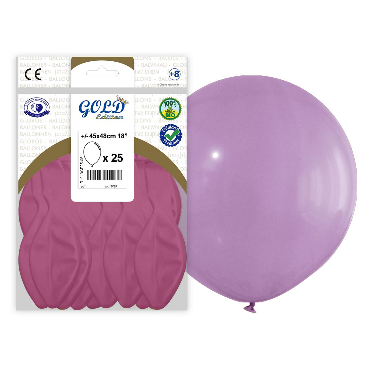 Globo látex rosa 45 cm Gold Edition, bolsa 25 unidades