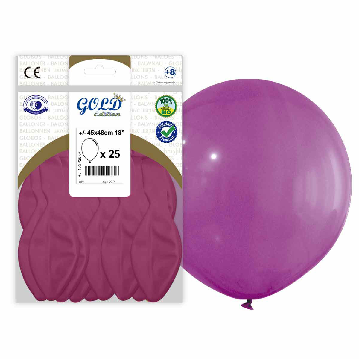 Globo látex fucsia 45x48 cm 18" Gold Edition - Bolsa 25 uds