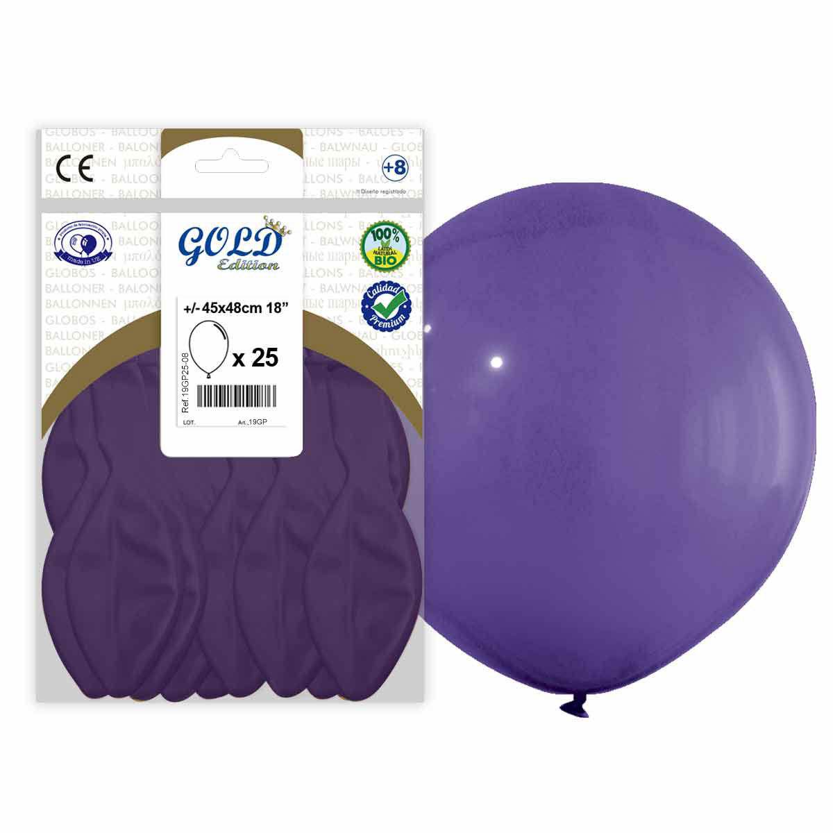 Globo Látex Violeta 45x48 cm 18" Gold Edition - Bolsón 25 uds