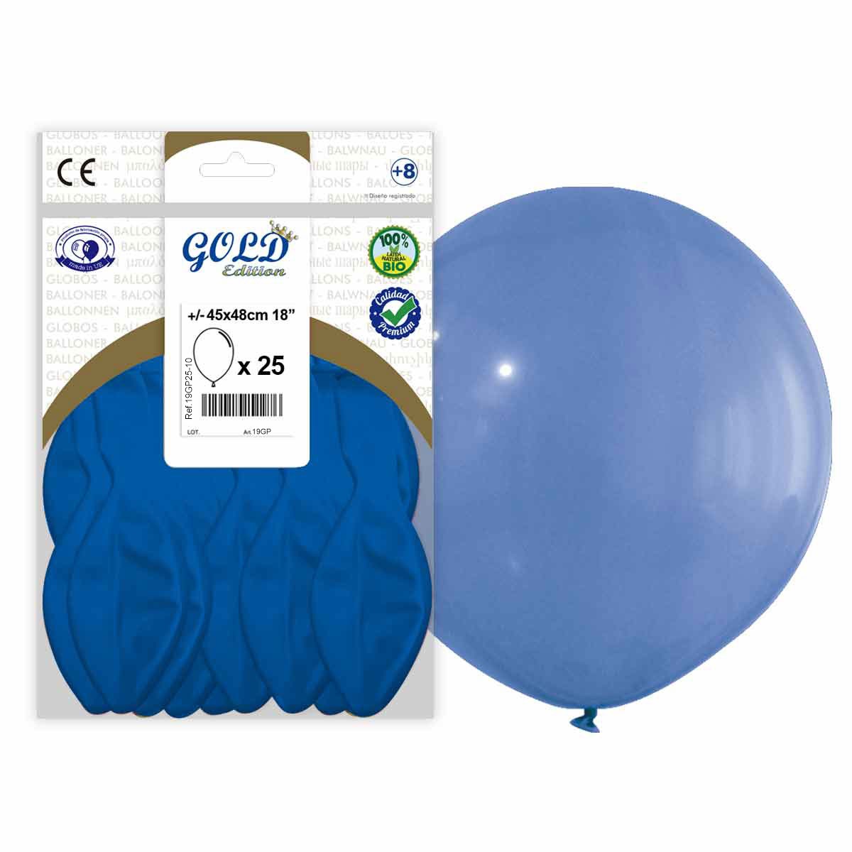 Globo látex 45 cm 18" Gold Edition Azul – Bolsón 25 uds